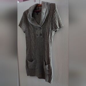 Like New Women's Long Gray Sweater with Shawl Collar